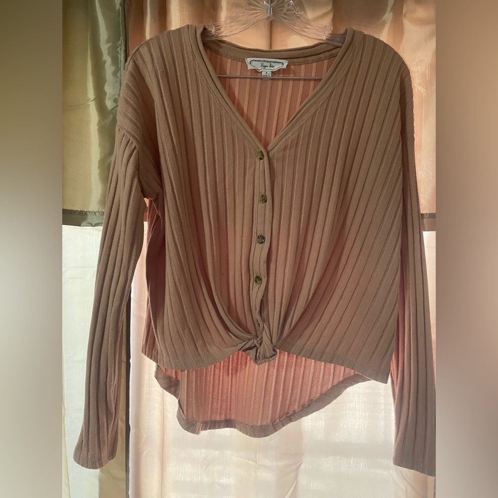 Pink/Tan Ribbed Button-Down Shirt